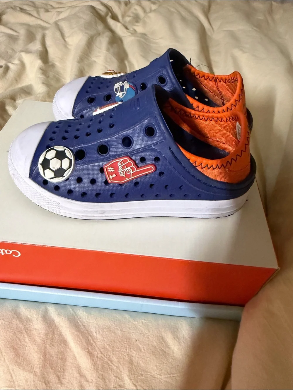 Skechers Navy Blue Slip-On Water Shoes with White Toecaps and Orange Lining